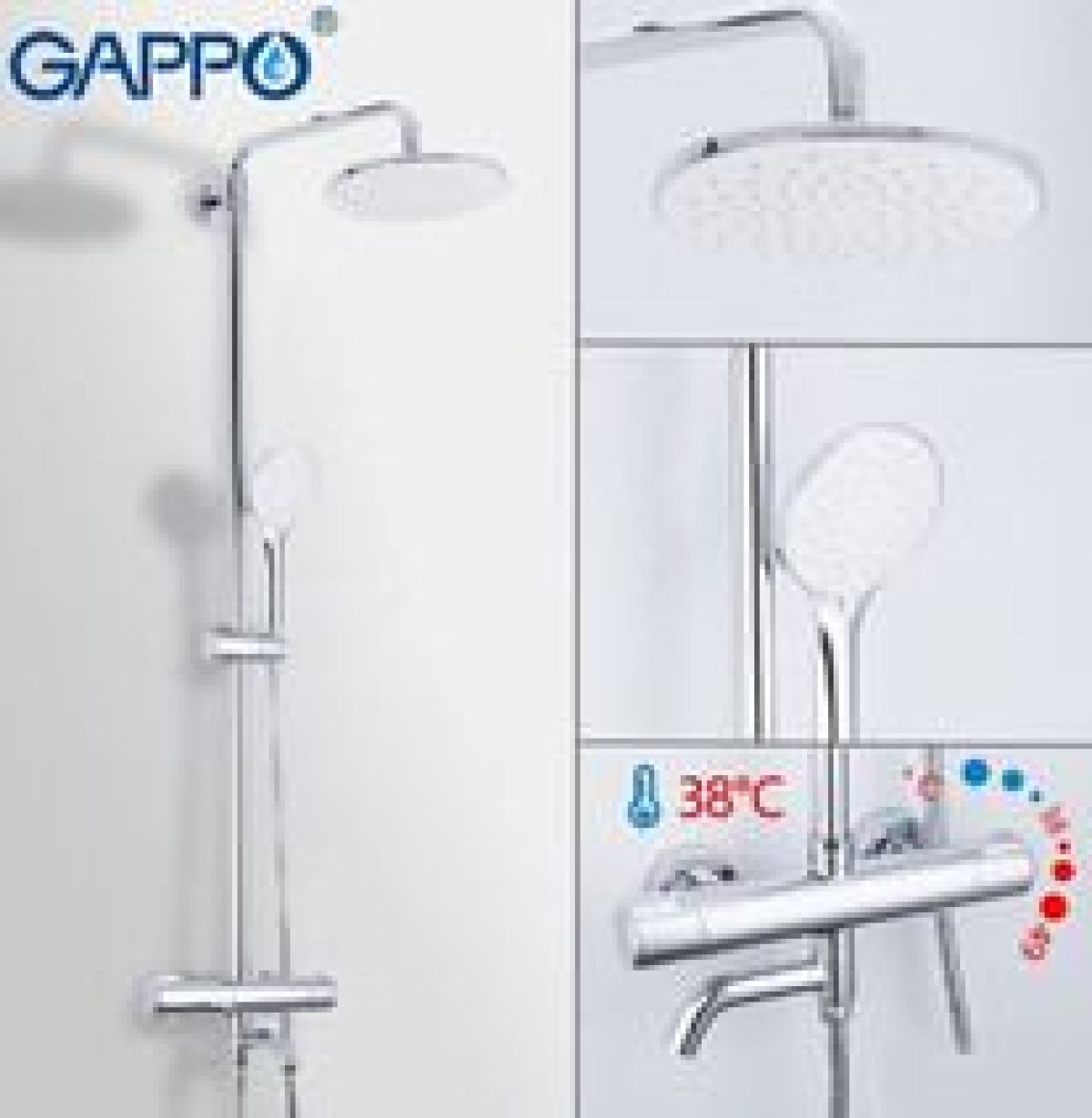 G2490 Душевая система GAPPO с верхним душем, термостатом и ручной лейкой (хром) | фото 1