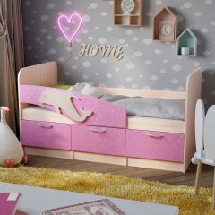 Кровать Дельфин 1,9 (Дуб молочный/фасад - Ламарти розовый) | фото 2