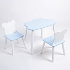 Комплект детский стол ОБЛАЧКО и два стула МИШКА ROLTI Baby (голубая столешница/голубое сиденье/белые ножки) | фото 2