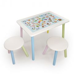 Детский комплект стол и два табурета круглых с накладкой Алфавит (Белый, Белый, Цветной) | фото 2