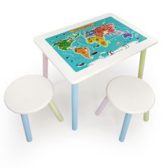 Детский комплект стол и два табурета круглых с накладкой Детский мир (Белый, Белый, Цветной) | фото 2