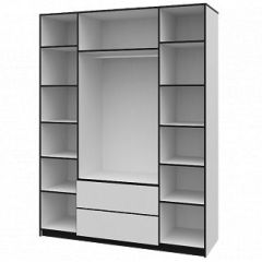 Шкаф 4-х дверный Палермо 02 с ящиками и зеркалом Белый гладкий шелк/Черный гладкий шелк | фото 2