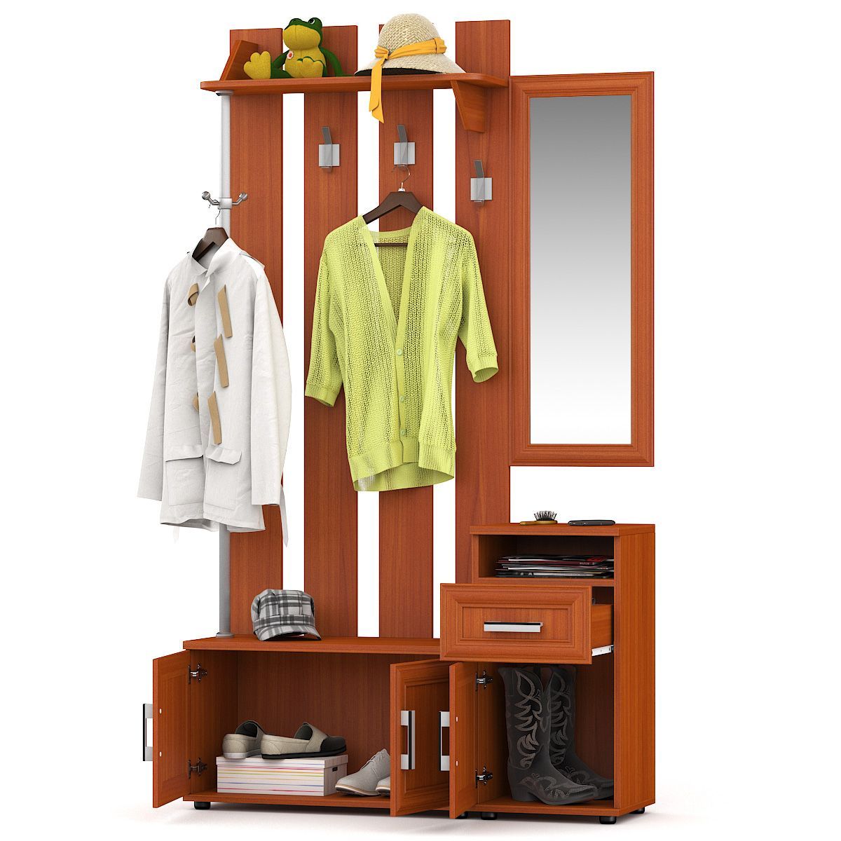 Прихожая С-МД-П1, цвет вишня, ШхГхВ 120х35х210 см. вешалка П1 с тумбой+зеркало к вешалке П1+тумба к вешалке П1 | фото 5